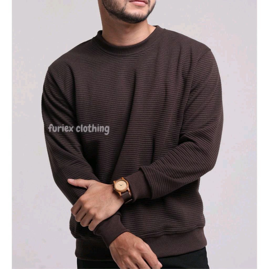 Furiex Sweater Crewneck Meridian Knitwear Pria Wanita Brown Black Lightbrown Cam Jiel Navy Material Knit Ukuran M L XL XXL