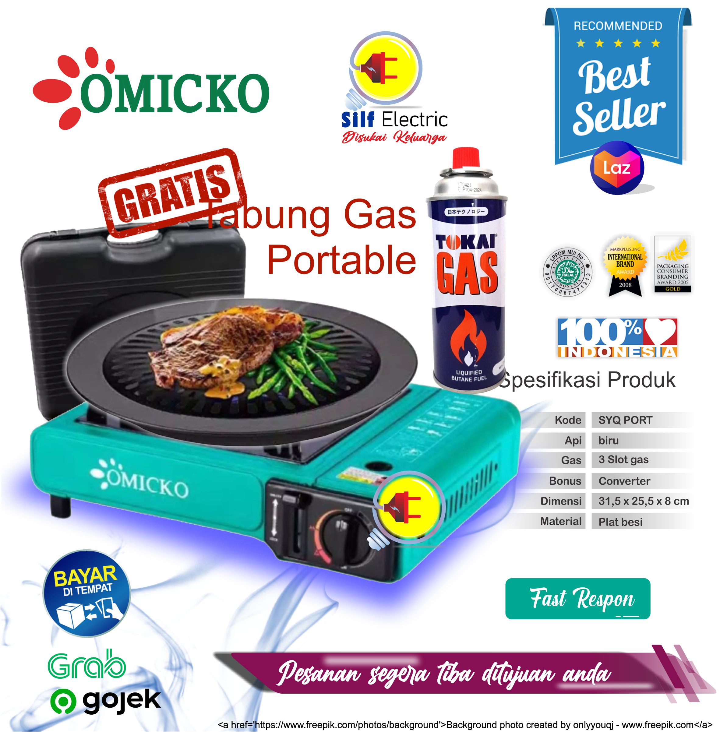 OMICKO KOMPOR PORTABLE 2IN1 [KALENG/TABUNG] 1 TUNGKU