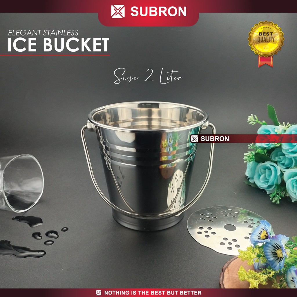SUBRON Ice Bucket Filter Saringan 1.5 Liter 2 Liter Ember Es Batu Wine Stainless Steel Tebal Elegant