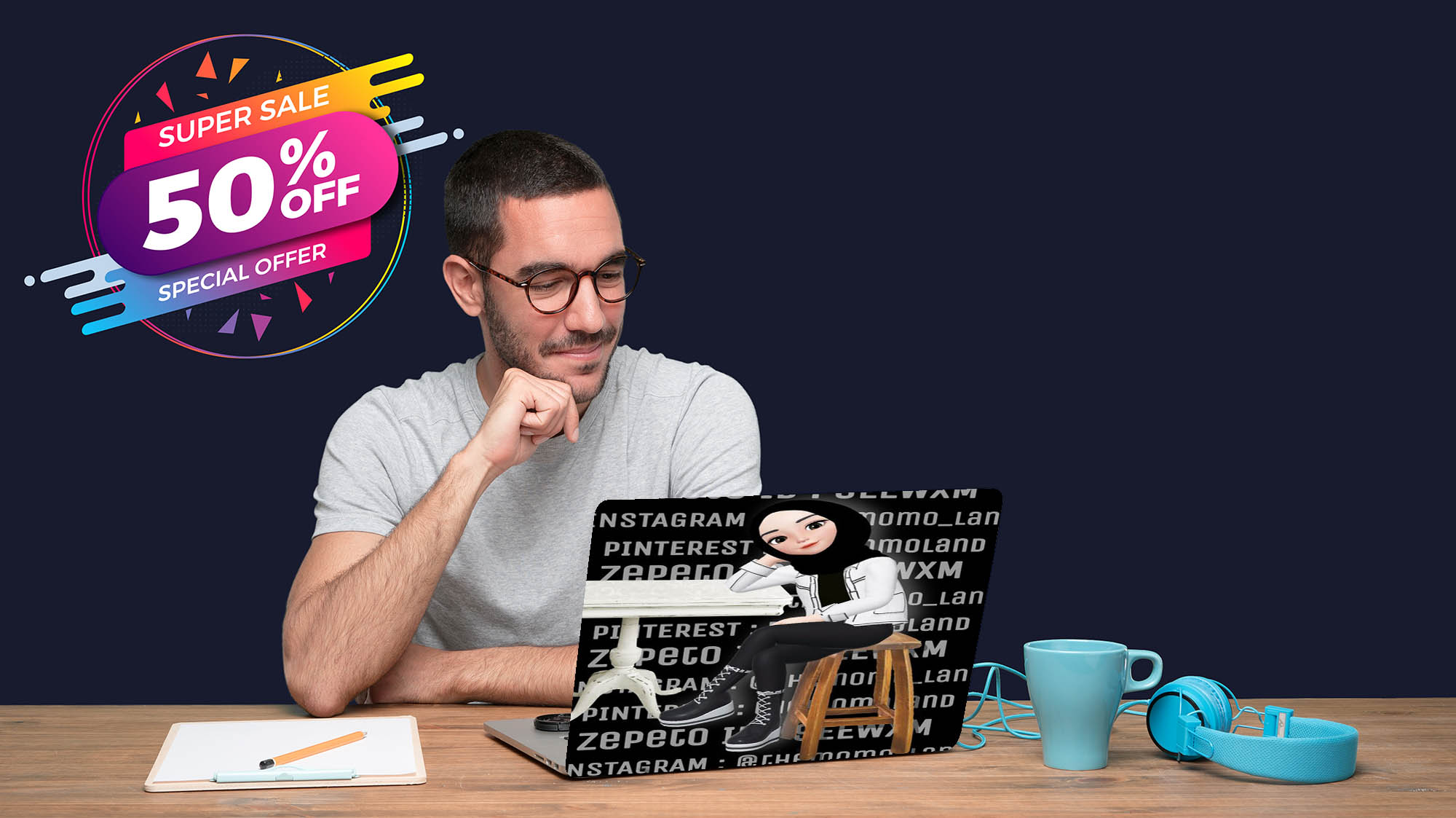 stiker laptop karakter Garksin skin laptop wanita duduk- digime