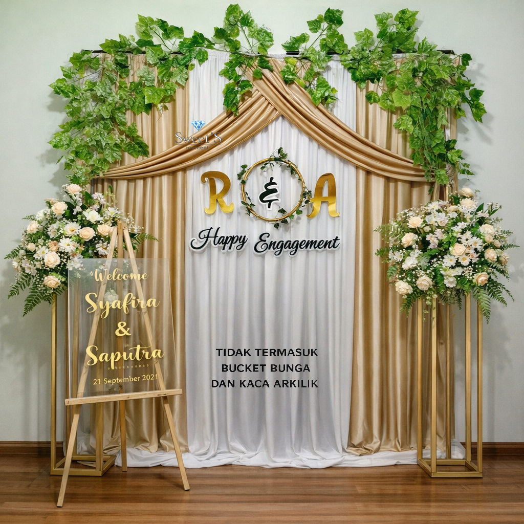 backdrop lamaran 1 set lengkap paket dekorasi tunangan wedding ukuran 2.2 meter