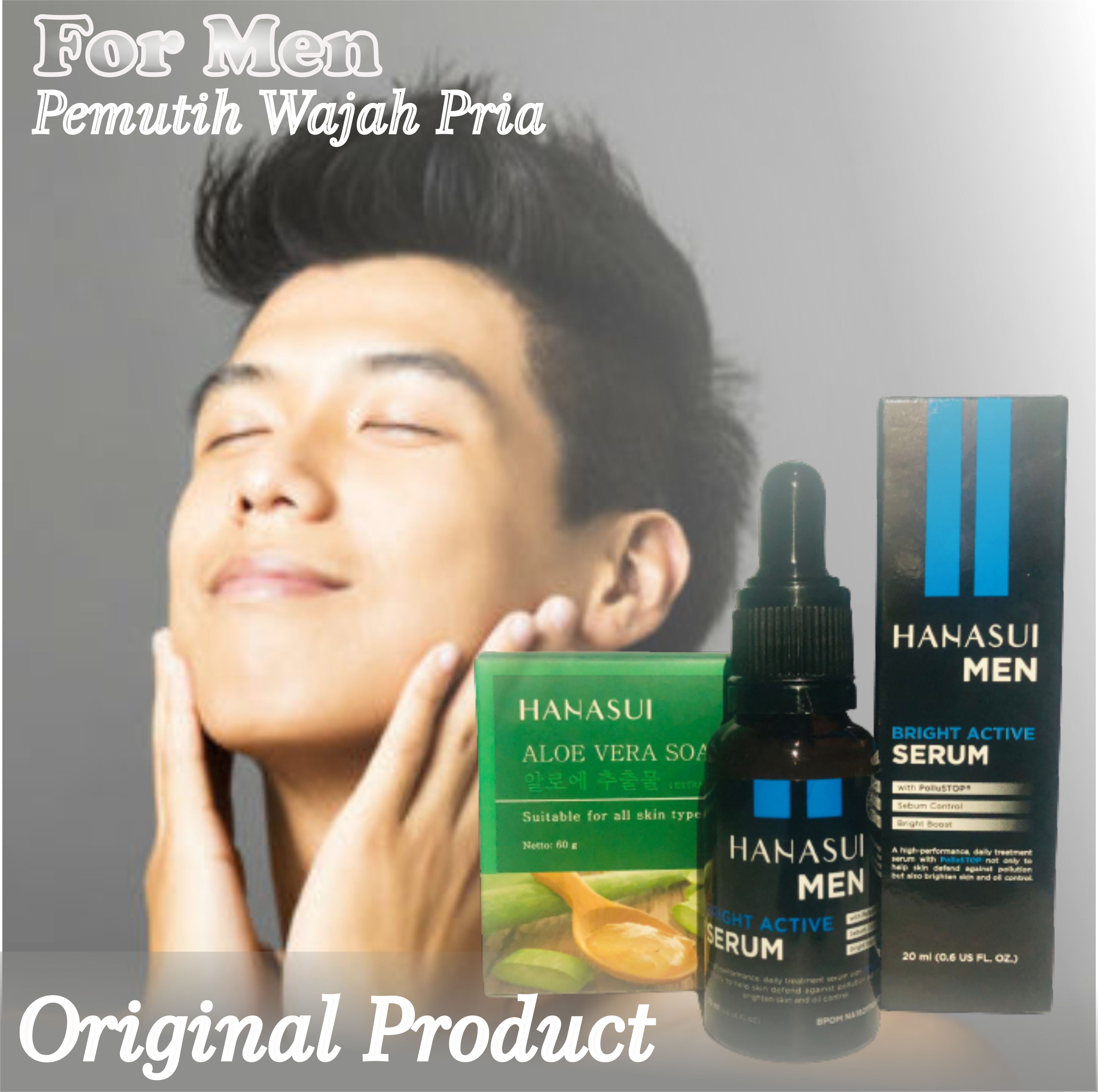 Paket Pemutih Kulit Wajah Pria Hanasui Men Serum Skincare Pria Pemutih Kulit Wajah Penghilang Jerawat Pria Sabun Pemutih Kulit Wajah Pria BPOM Alami Cepat Halal new varian