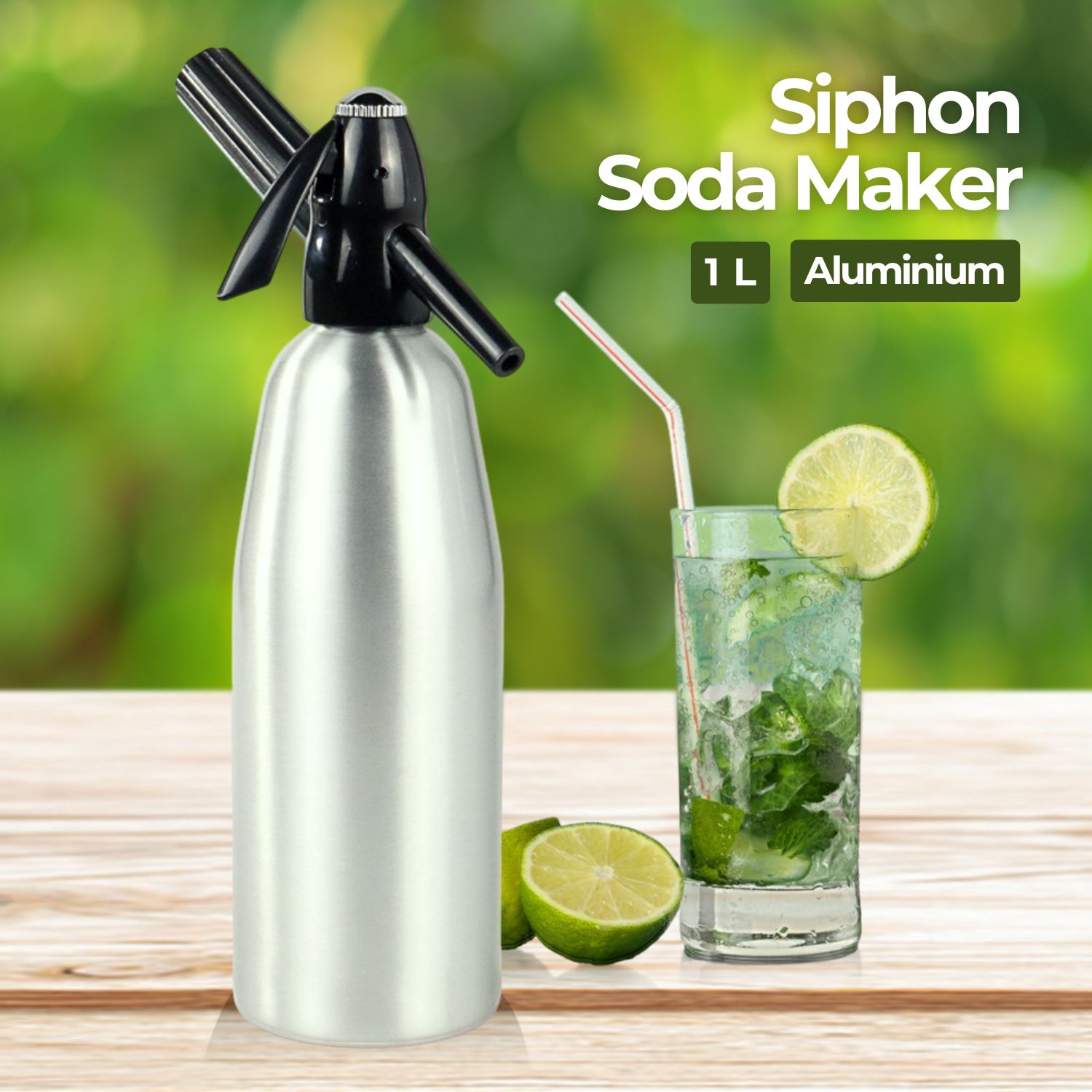 Botol Pembuat Soda Siphon Maker DIY Bartender CO2 1L - SD-MY - Silver  7RHX4BSV