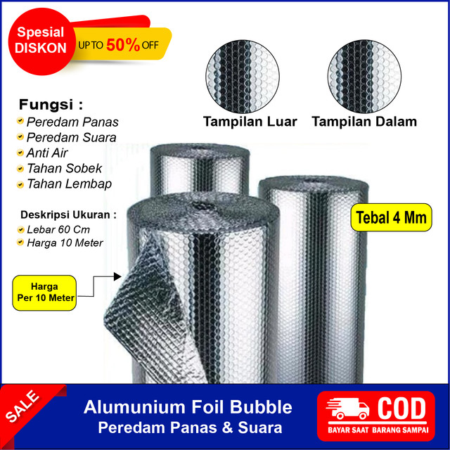 Peredam Anti Panas dan Suara  Buble Almunium Lebar 60cm x Panjang 10 meter