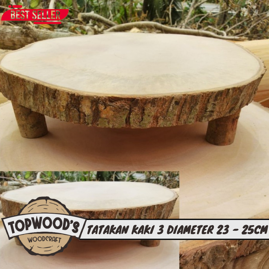 Talenan kayu Tatakan kaki tiga 23 - 25cm chopping board wedding cake satnd - tatakan kayu topwood