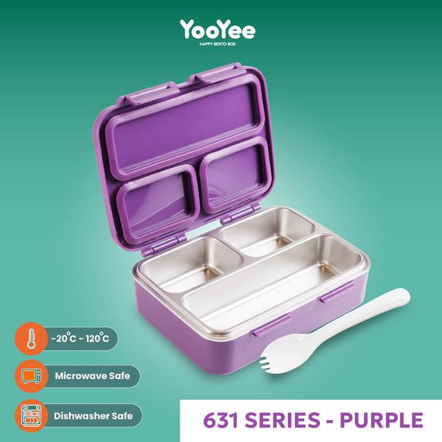 Yooyee #631 Kotak Makan Stainless 3 sekat anti nyampur
