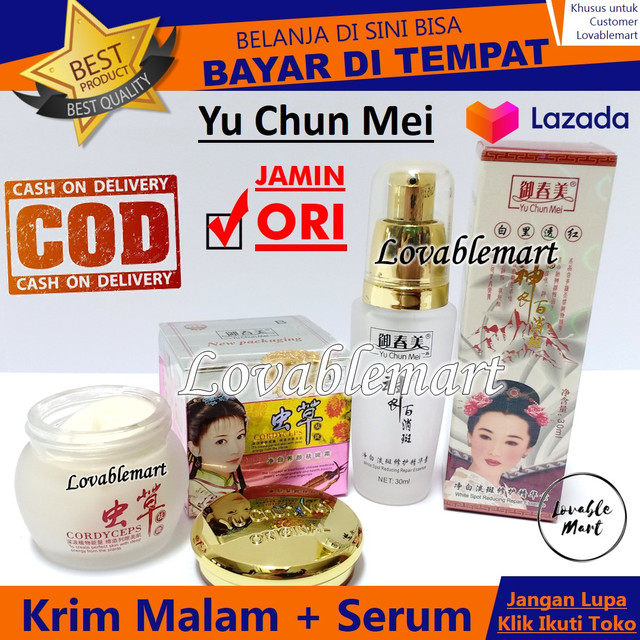 Yu Chun Mei Original Paket Krim Malam + Serum Essence Lovablemart Bisa COD Bayar di Tempat Serum Wajah Glowing Krim Malam Glowing Paket Perawatan Wajah Yuchunmei Ori Night Cream Cordyceps Original Krim Malam Cordy Ori Cordysep Cordyseps Krim Putri Raja