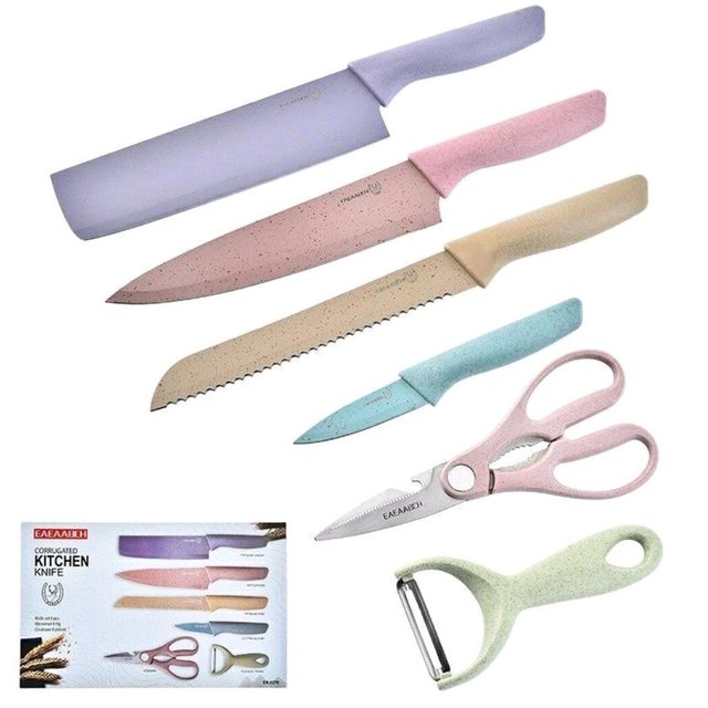 Pisau Set Gandum Jerami Dapur Stainless Steel 6 IN 1 Kitchen Knife / Knife set 6pcs