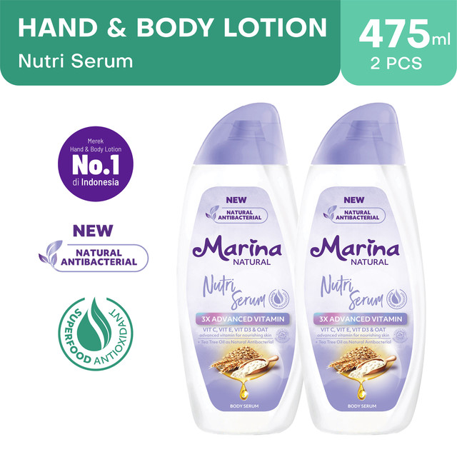 Twin Pack Marina Hand Body Lotion Natural 475 ml - Nutri Serum [2 pcs] - Exp : 05.2027