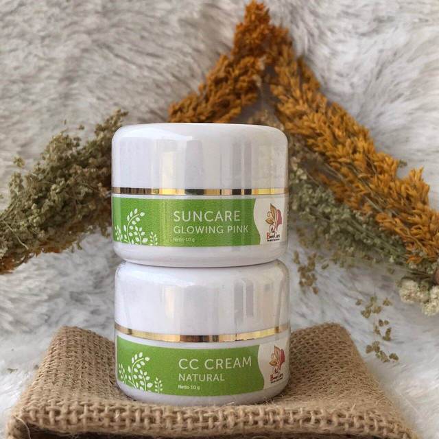 LMbeautycare Suncare Glowing pink dan CC Cream natural - paket wajah glowing di pagi hari - melindungi kulit dari sinar matahari - spf 30