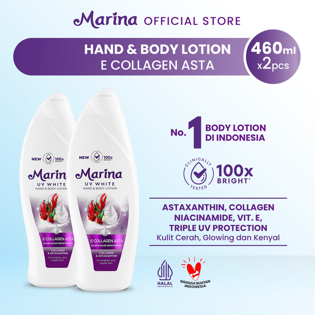 Marina UV White Hand & Body Lotion E Collagen Astaxanthin [460 ml / 2 pcs] - Exp : 06.2027