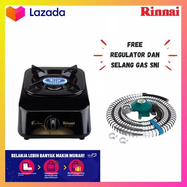 Rinnai RI-301S /  RI 301S / RI301S Kompor Gas 1 Tungku + Selang dan Regulator SNI/kompor gas 1 tungku murah