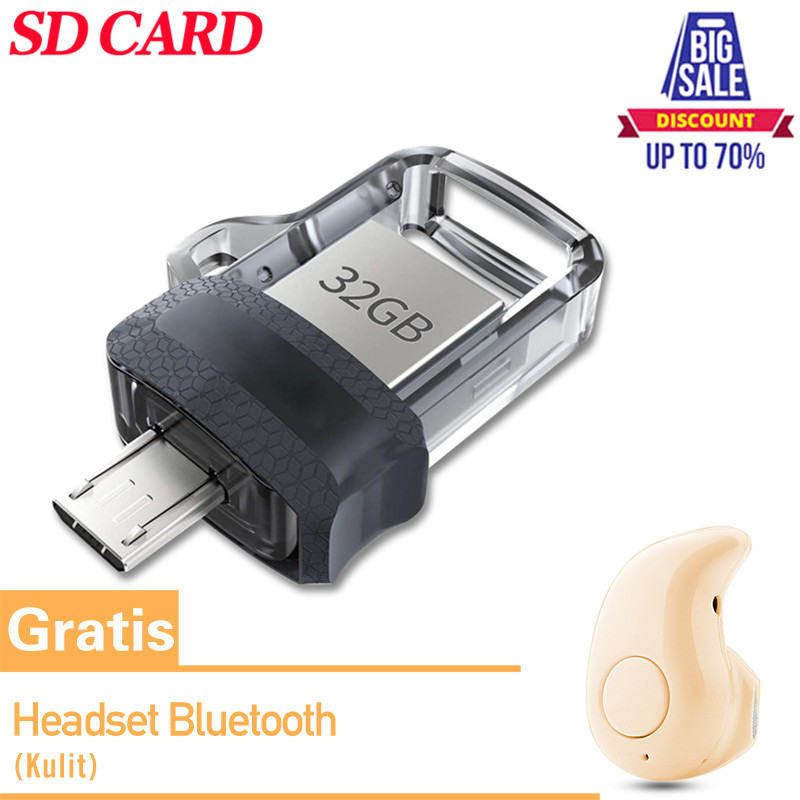 Flashdisk  32GB Original Dual Drive OTG 3.0 M3 Free Mini Bluetooth headset