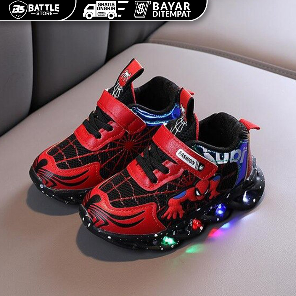 Sepatu Anak LED Spiderman/Venom LED Sneakers Anak Trendi Sepatu Slip On Sport Anak Laki-Laki