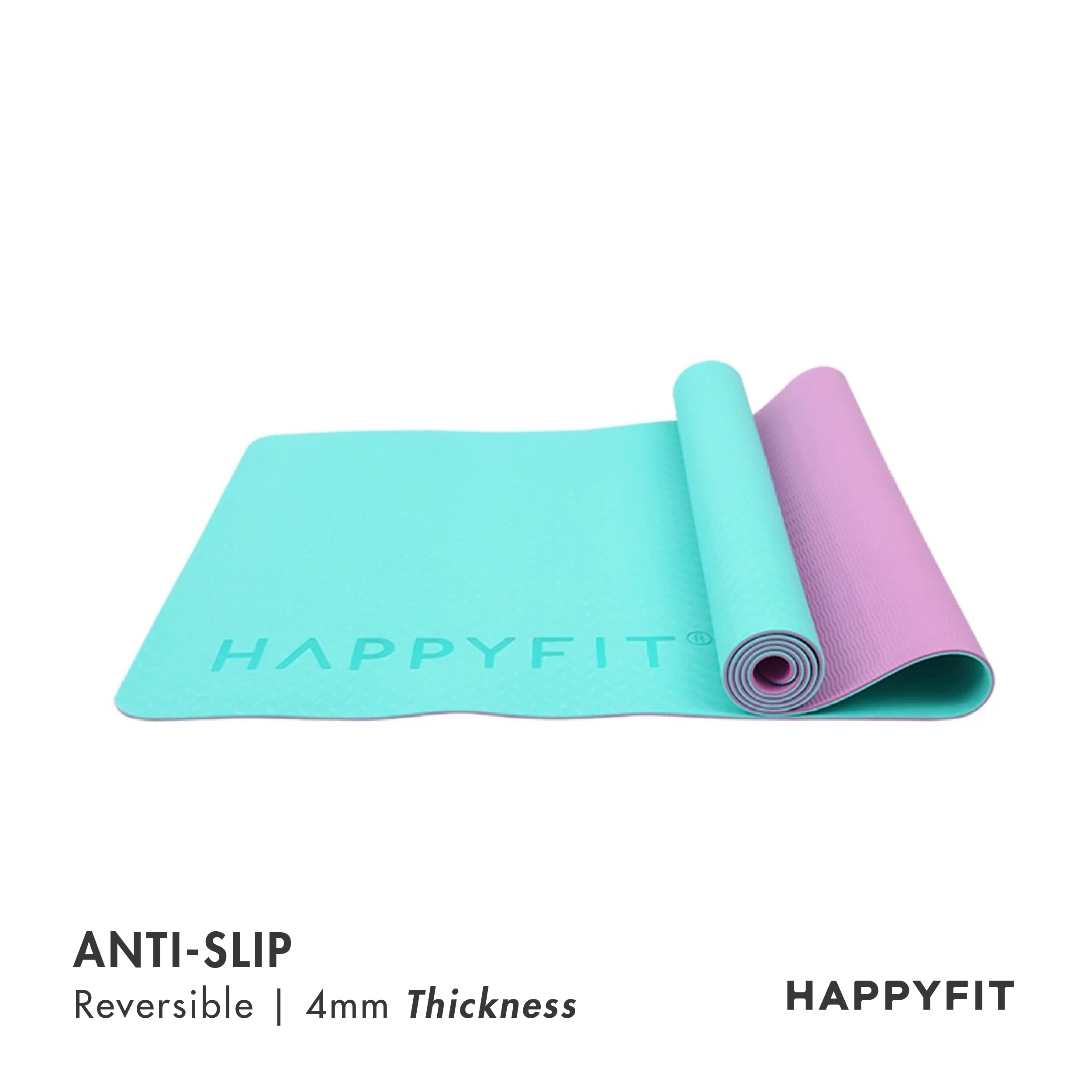 HAPPYFIT [FREE Strap] Yoga Mat Reversible TPE 4mm - Matras Yoga - Matras Olahraga