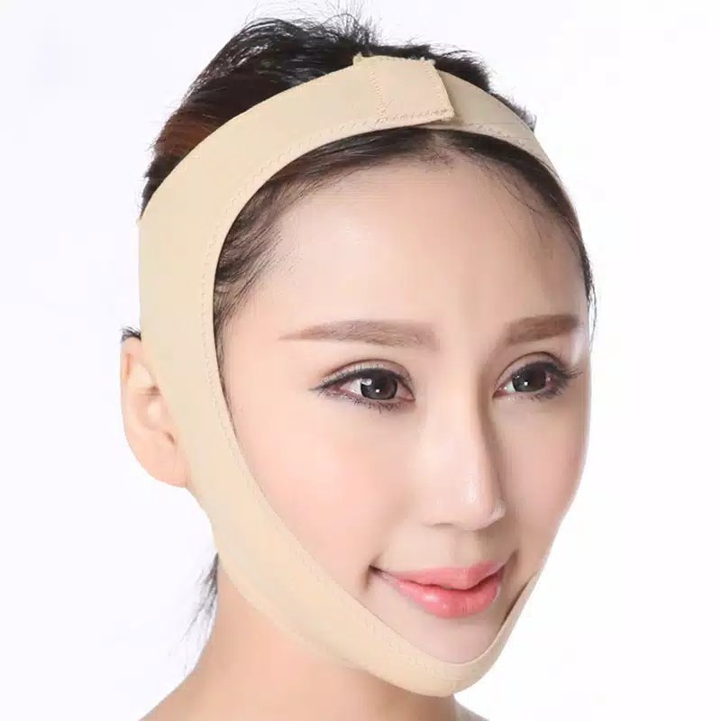Sabuk Penirus Pipi Pelangsing Wajah V-Shape Face Lifting Oval Face Shaping Belt Size SMLXL Head Circumference 45-70 cm Spandex Lycra Nude/Warna Kulit 1 pcs Home Use Facial Care