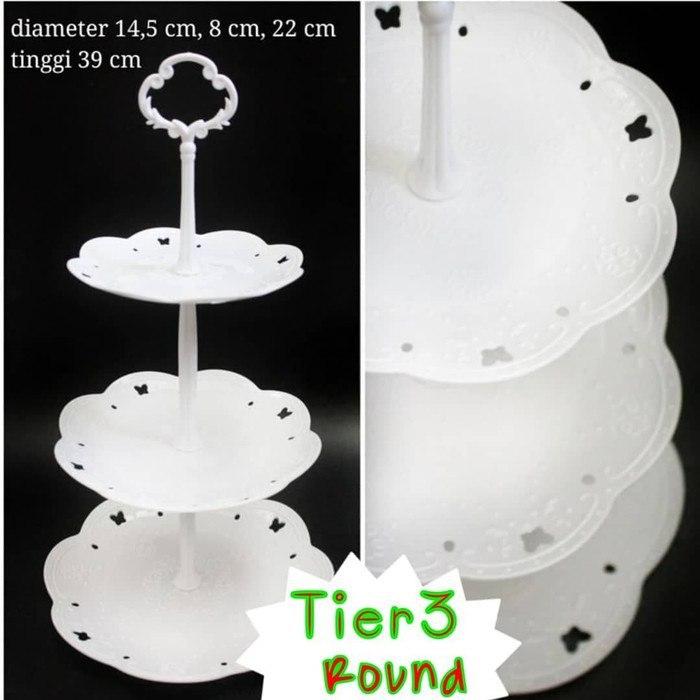 Rak Susun Plastik Round Kue 3 Tier Stand White