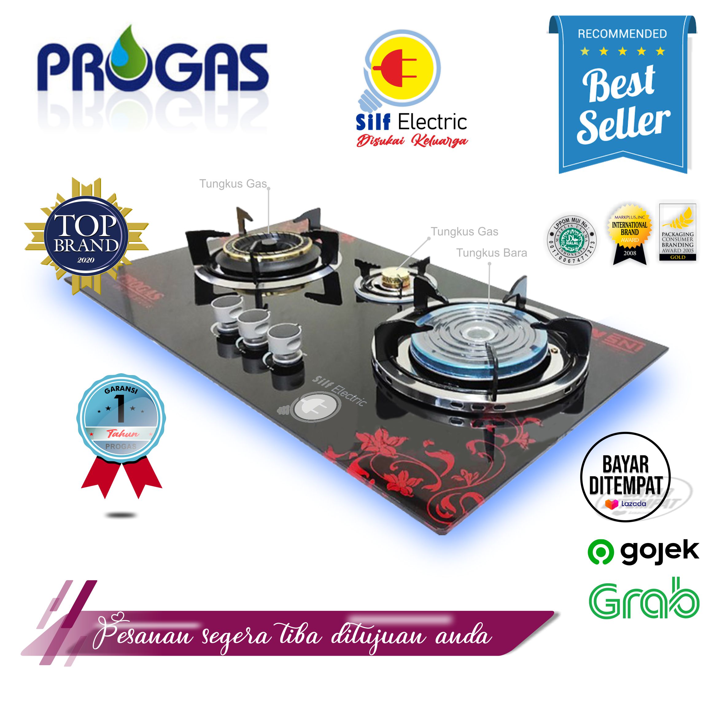 PROGAS PG-333 API-API/GAS/GAS Kompor Gas Mix Bara Tanam/Biasa 3 Tungku Body kaca mewah - MURAH