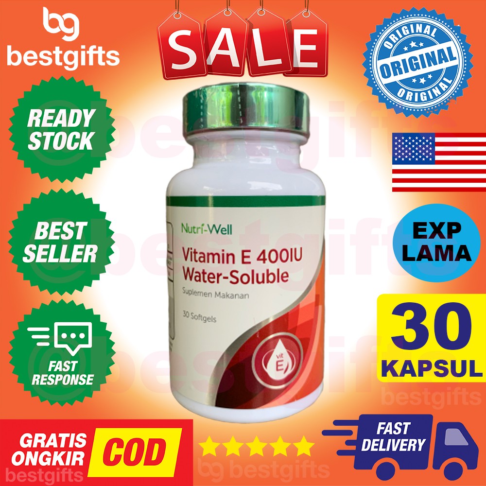 NUTRIWELL NUTRI WELL VITAMIN VIT E 400IU 400 IU WATER SOLUBLE ANTIOKSIDAN DAYA TAHAN TUBUH 30 KAPSUL