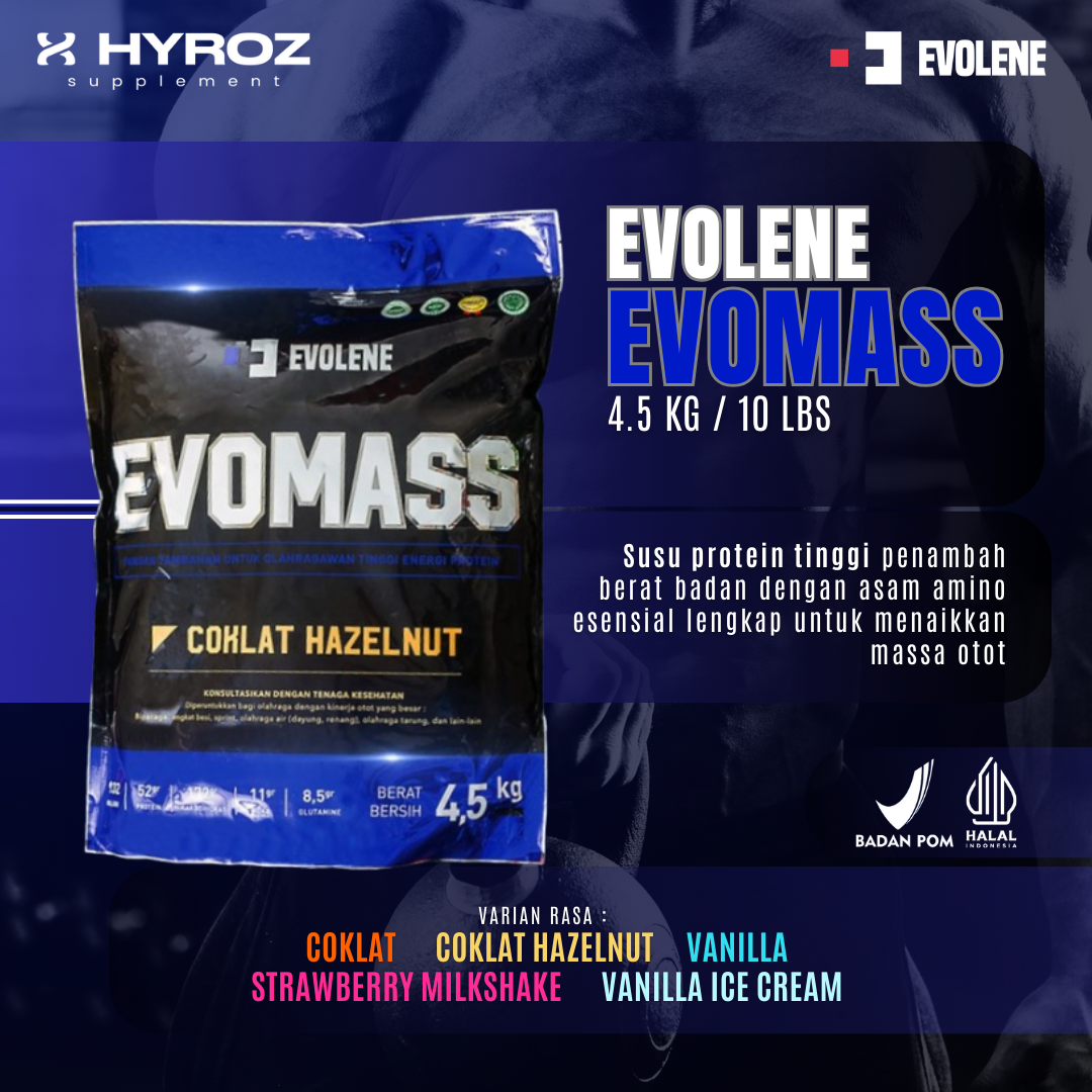 EVOLENE : EVOMASS 4.5kg / 10lbs RASA COKLAT HAZELNUT | HALAL - BPOM