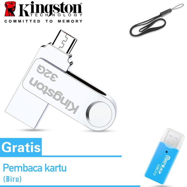 Flashdisk OTG Kingston 32GB Original Ultra Dual Drive USB OTG Micro USB 32GB Smart Phone Tablet PC dan Laptop PC Pembaca kartu gratis
