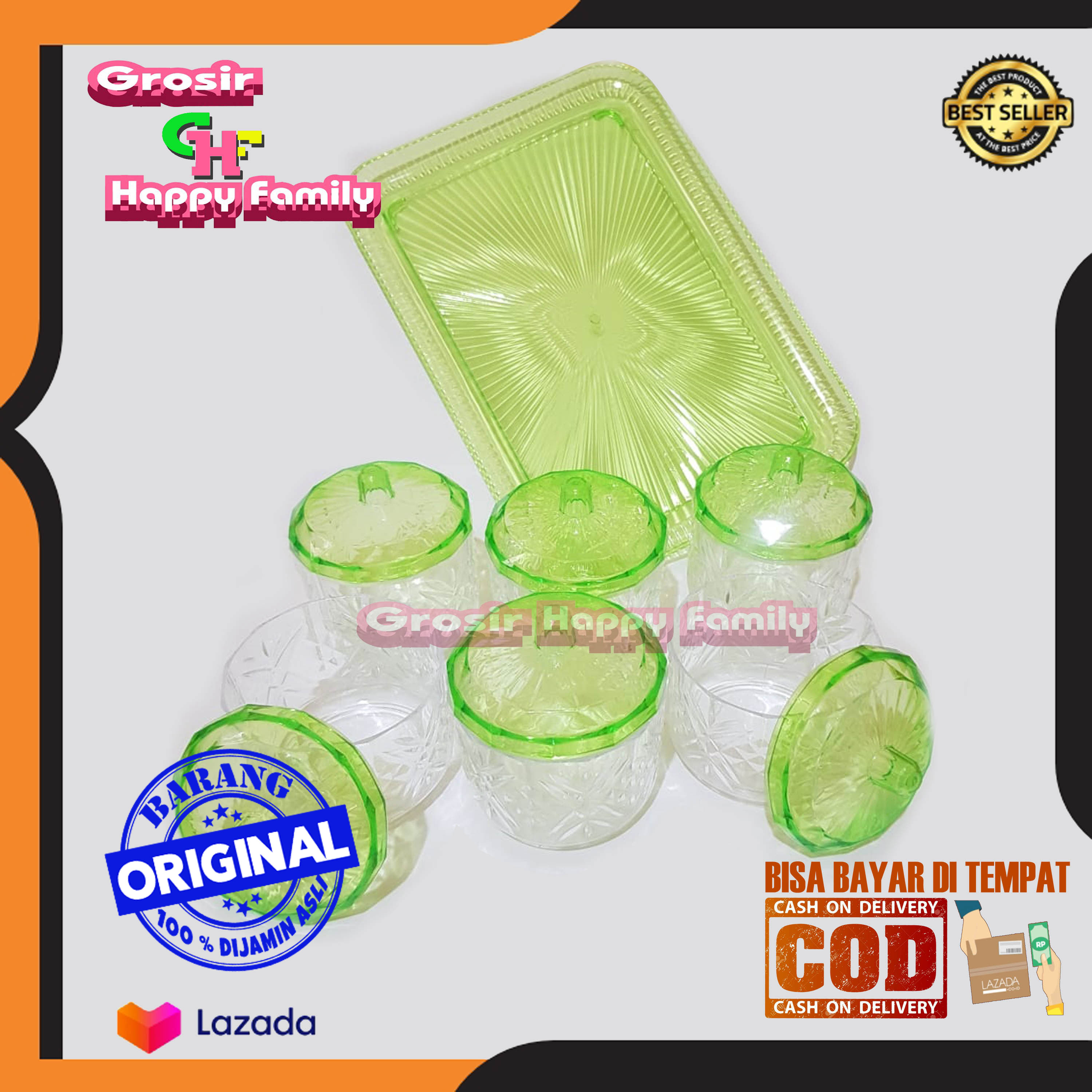 PROMO!!  Toples KRISTAL HIJAU 6 Pcs plastik /toples kue/Plus Nampan