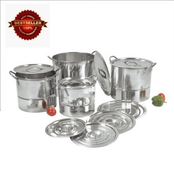 Original Panci Stockpot Ukuran Super Jumbo 2 in 1 Untuk Kukus dan Rebus 4 Set - Stainless