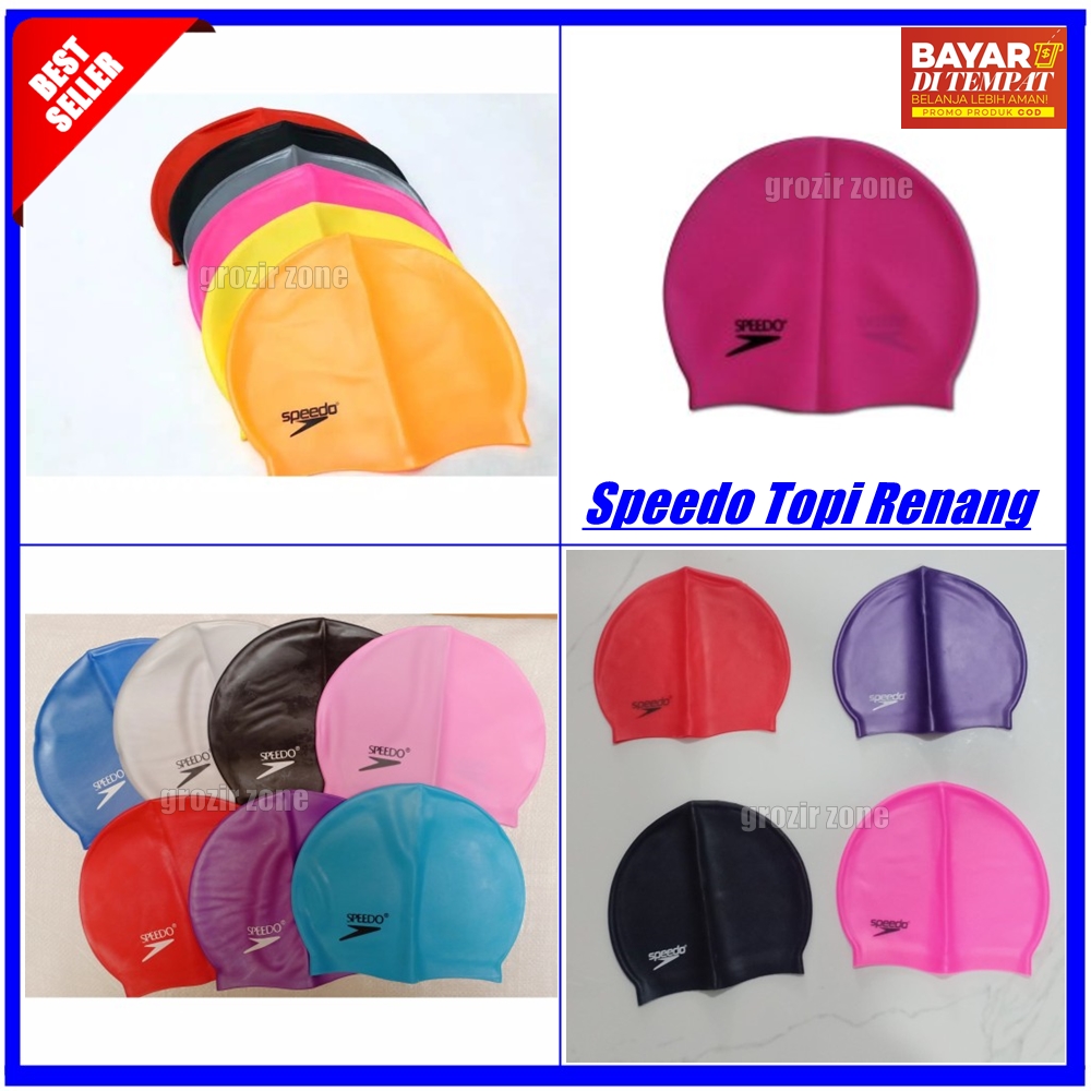 Speedo Topi Renang / Tutup Kepala Untuk Renang / Swimming Cap Untuk Dewasa Bahan Karet - Warna Acak [ grozir zone ]