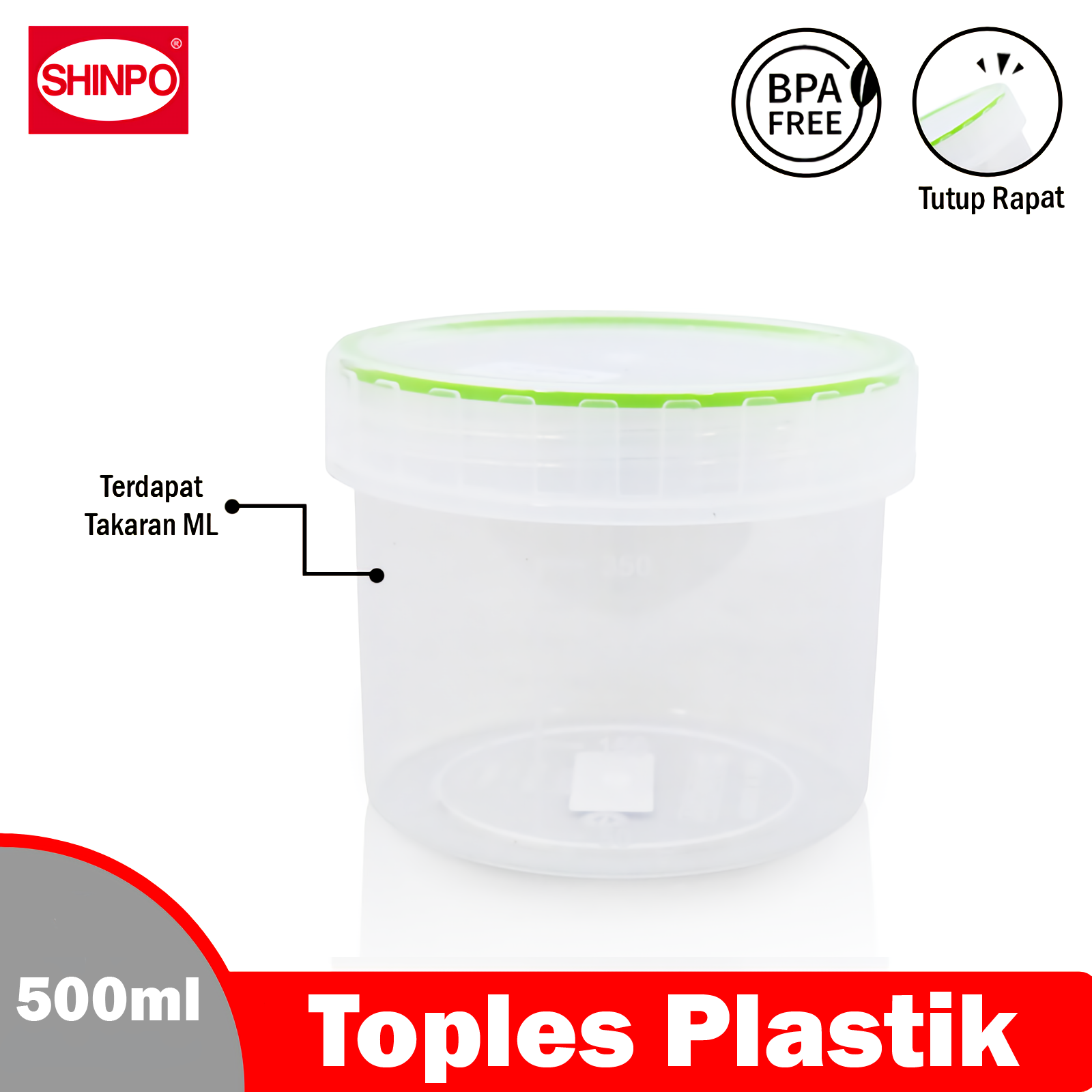 SHINPO Toples Plastik Ukuran M 500 ML Tempat Cemilan Food Storage Wadah Makanan SPO-SIP-351M