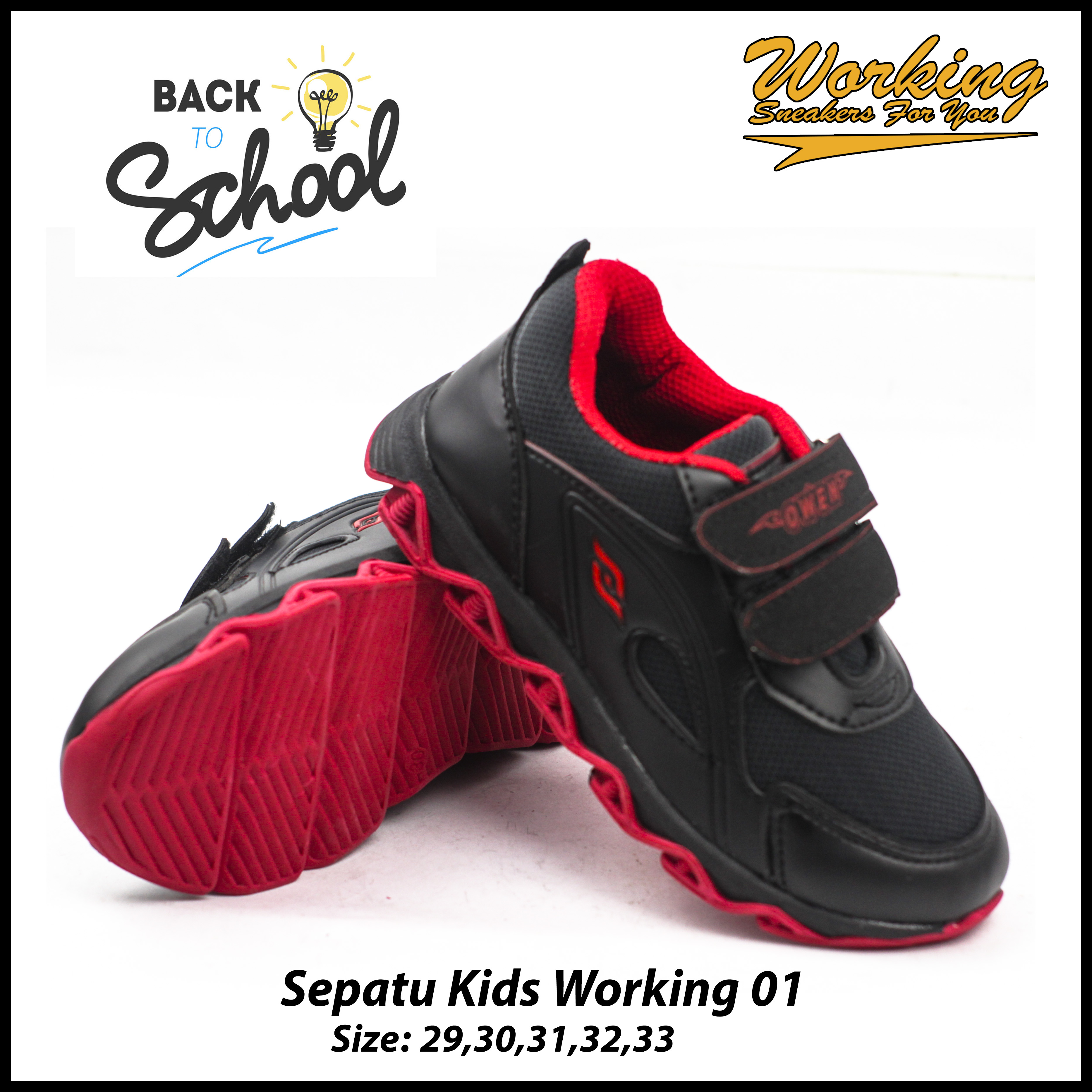 Sepatu Anak Working Kids Import / Sepatu Anak-anak Fashion Murah / Sepatu Sekolah Anak Hitam Polos