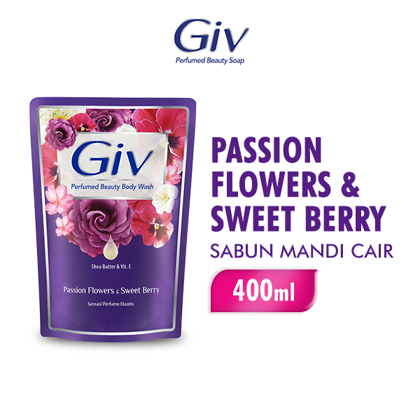 GIV Beauty Sabun Mandi Cair Passion Flowers & Sweet Berry Pouch 400ml