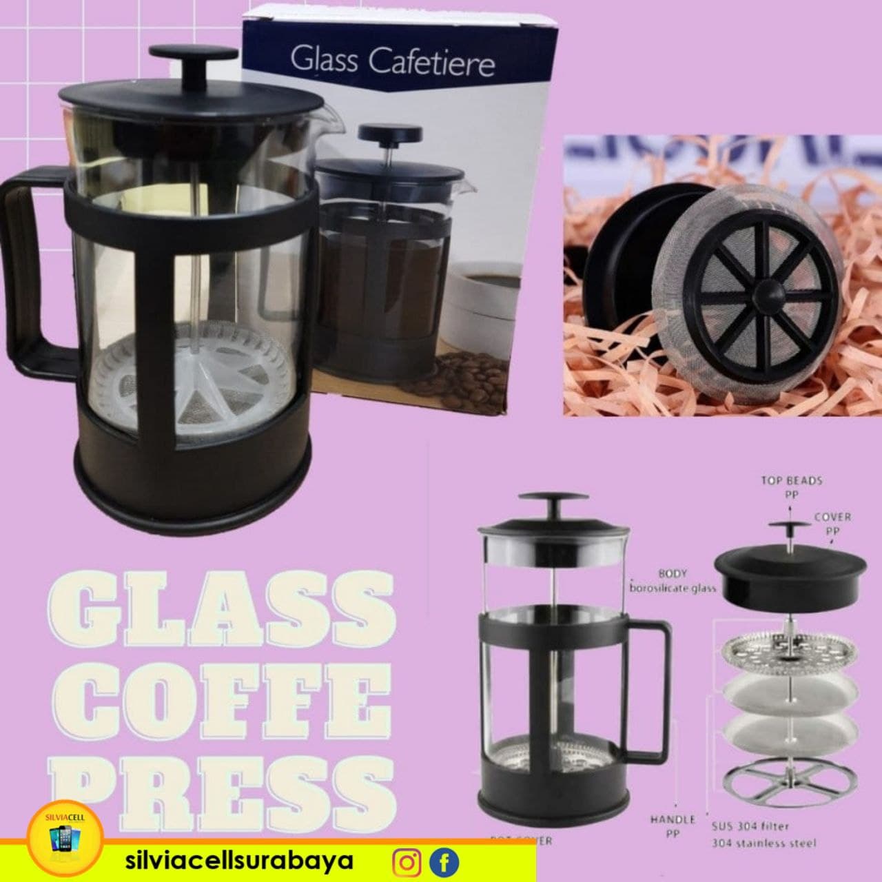 Glass Coffee Press Coffee Maker Gelas Dengan Saringan Kopi Teh