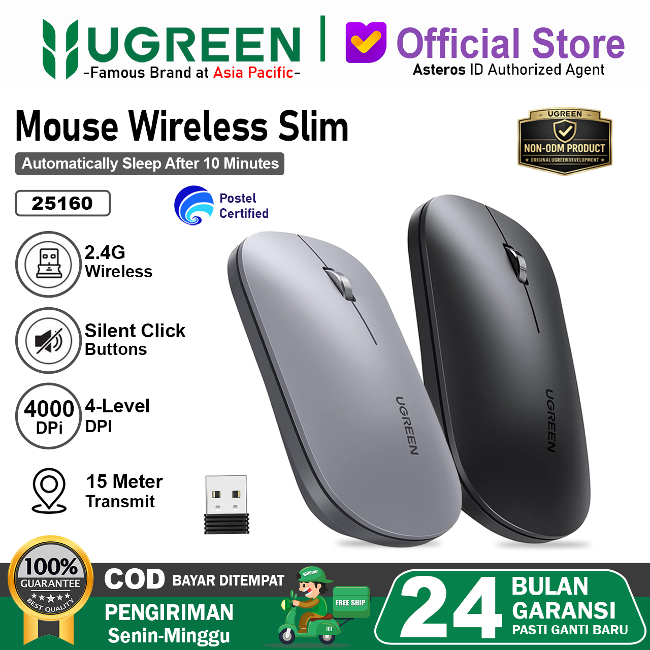 UGREEN Mouse Wireless Bluetooth 2.4GHz Silent Klik 5Level 1000-4000DPI