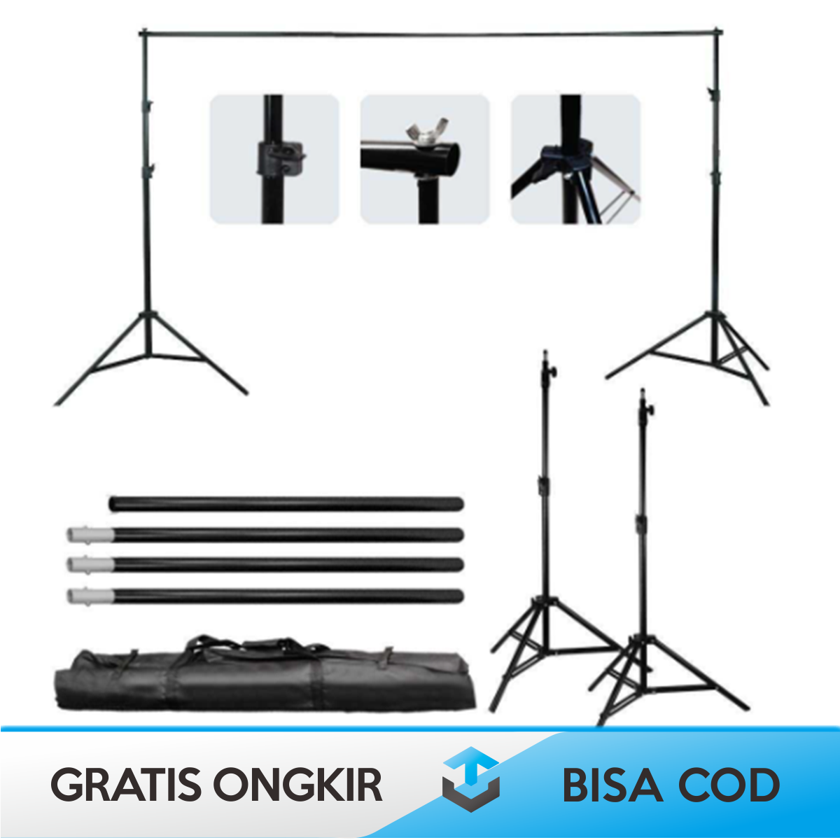 PAKET TIANG BACKDROP 3M X 3M UNTUK FOTO STUDIO TAFFSTUDIO BS-300 ORIGINAL BAHAN ALUMUNIUM + KAIN DAN KLIP JEPIT BACKDROP - BRACKED STAND BACKDROP 3M BS 300 UNTUK PHOTO STUDIO WEDDING MURAH