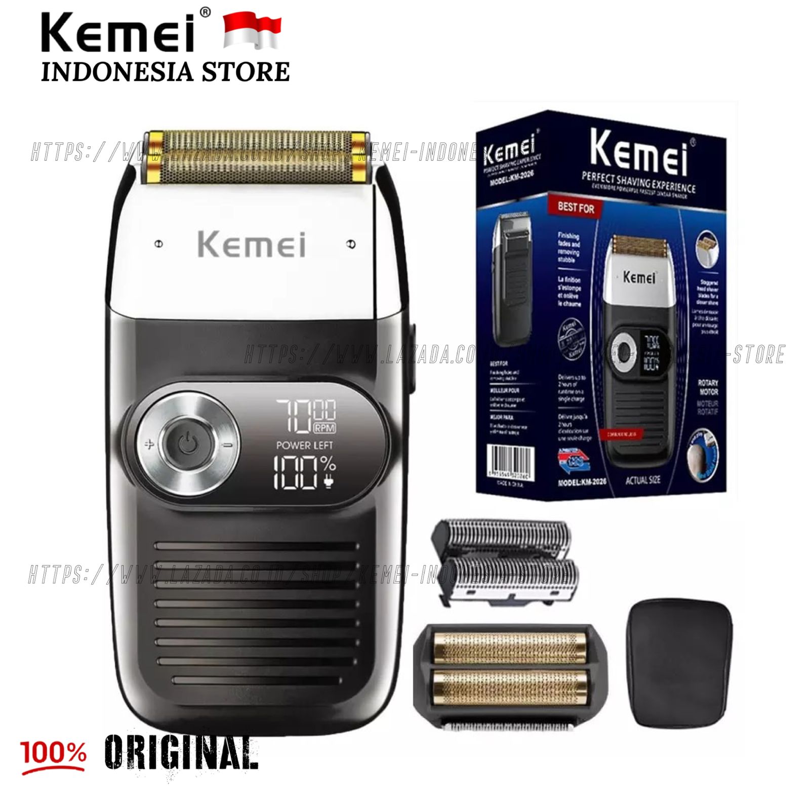 Kemei KM 2026 Alat Cukur Rambut Botak Hair Clipper Razor Shaver Twin Blade Cordless Trimmer KM-2026