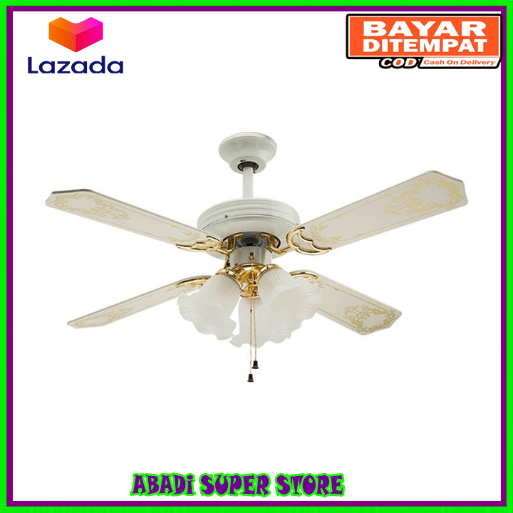 Maspion Uchida 42" 42 inch Kipas Angin Plafon Dekorasi 4 Baling 3 tempat Lampu + Tali CF 125 Ceiling Fan Uchida CF-125 / CF125 - Coklat / putih