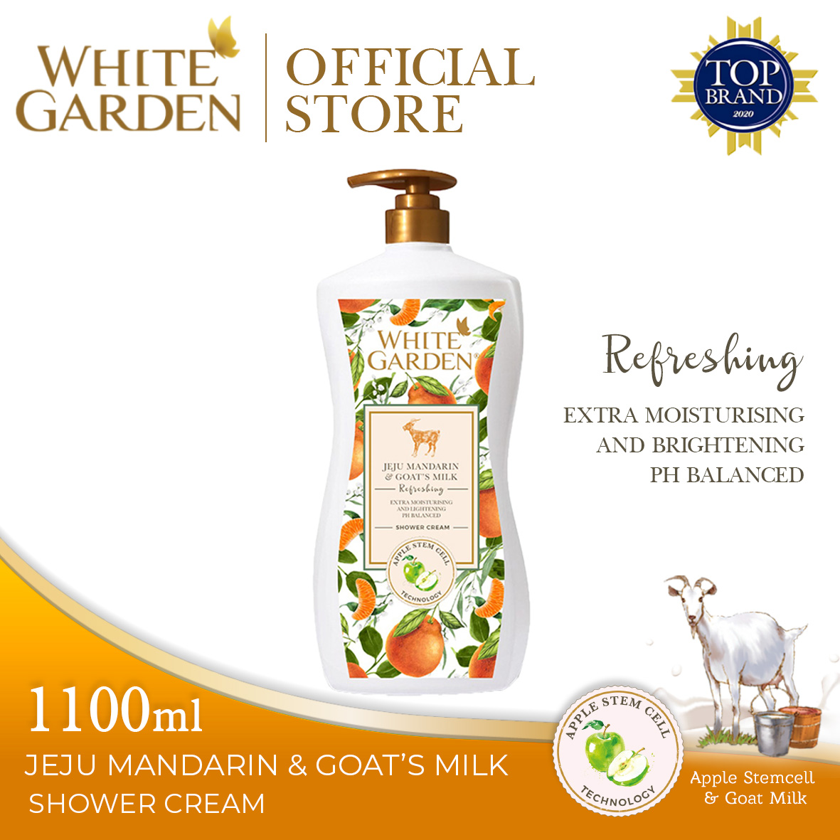 WHITE GARDEN Shower Cream Jeju Mandarin 1100ml Sabun Cair / Sabun Mandi / Sabun Susu Kambing