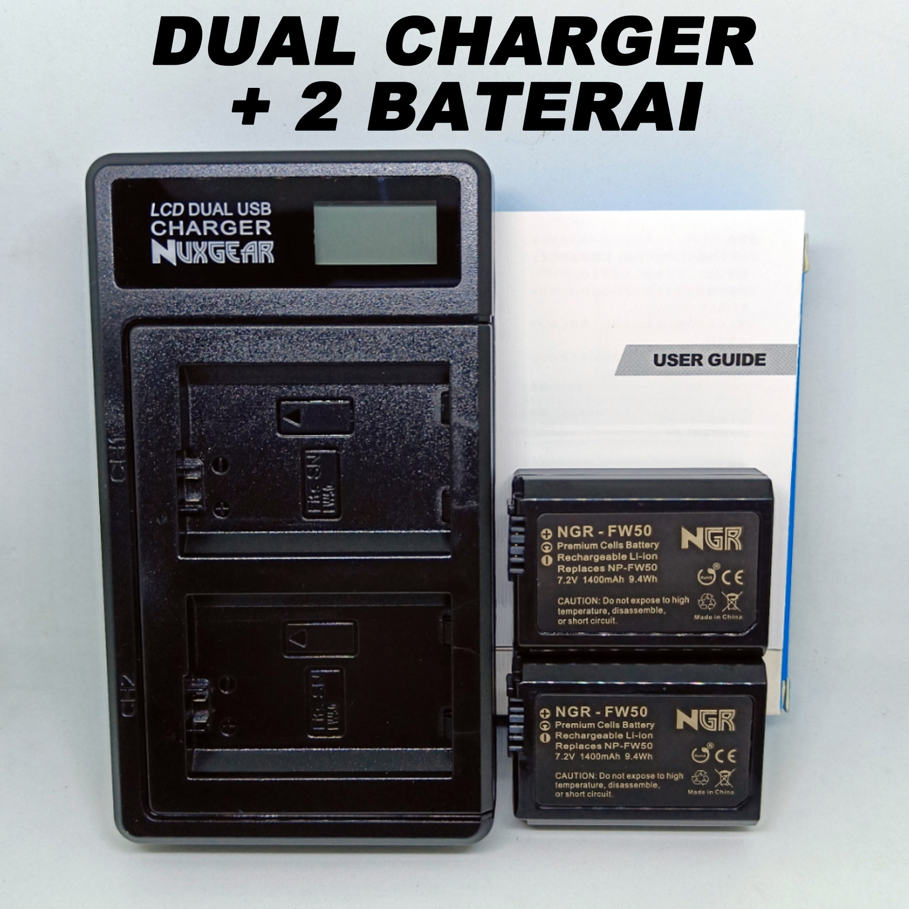 Paket 2 Pack Battery Kit Sony NP-FW50 ZV-E10 A6400 A6100 A6000 A5100 A6300 A6500 A7 A7S A7R II NEX 7 NEX 5