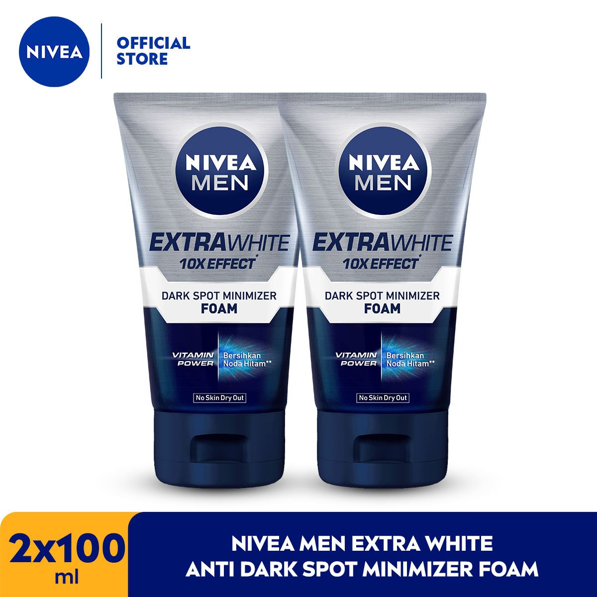 (PAKET HEMAT ISI 2) NIVEA MEN Facial Foam Extra Bright Facial Foam 100ml - Sabun cuci muka pria mencerahkan bintik hitam brightening kulit kusam facial wash wajah cerah membersihkan pori pori terdalam