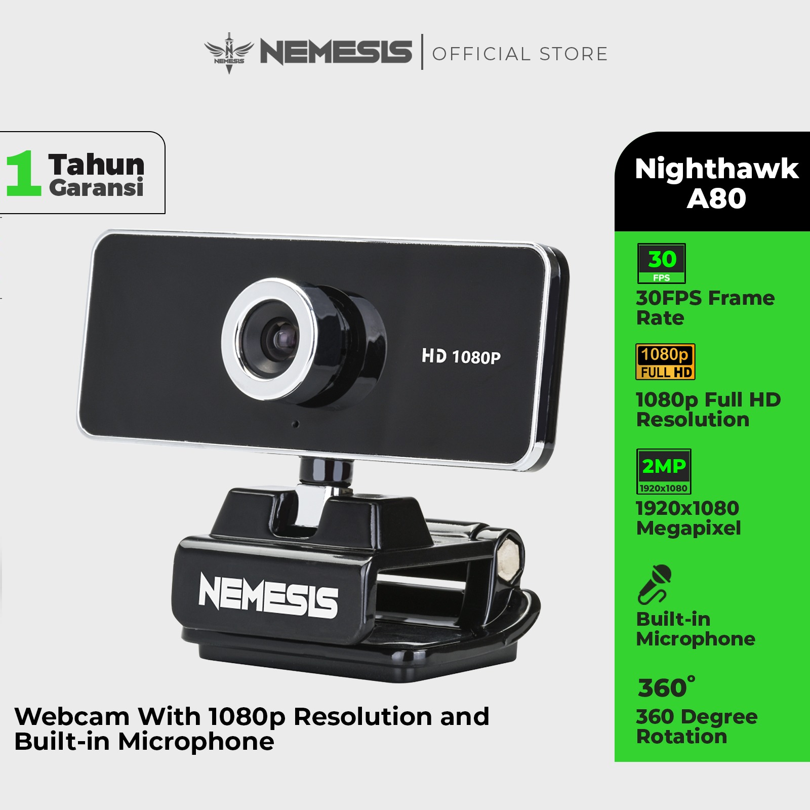 NEMESIS Webcam A80 Night Hawk Streamer HD 1080P Computer