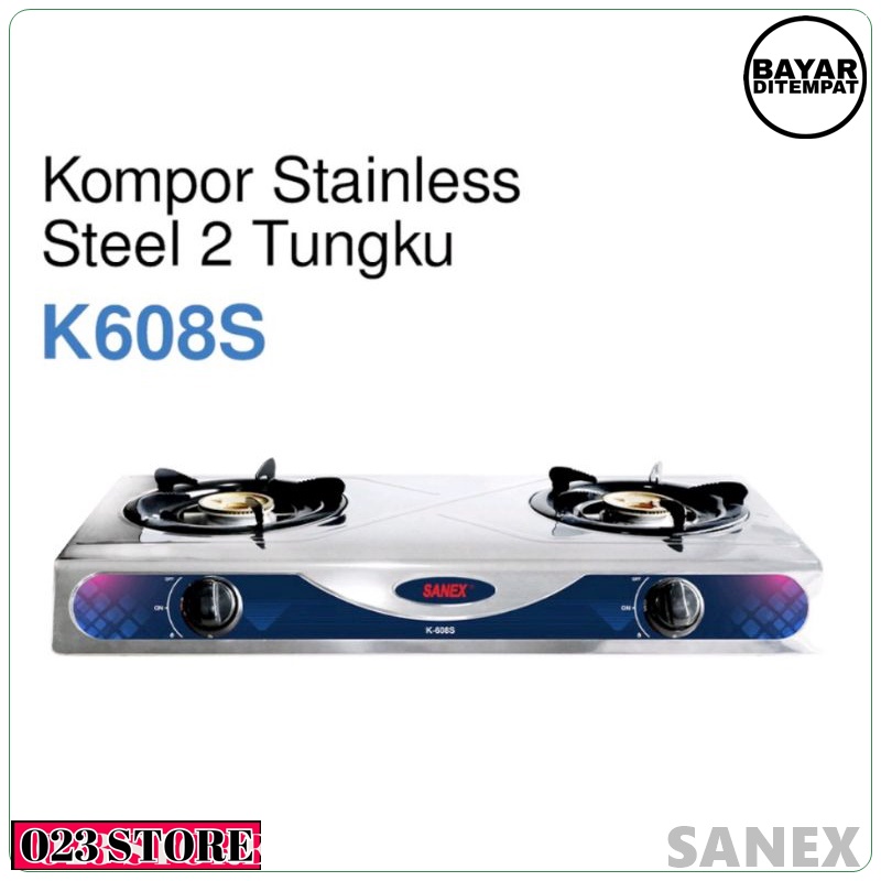 Kompor Gas Sanex 2 Tungku K-608S Stainless Steel berkualitas