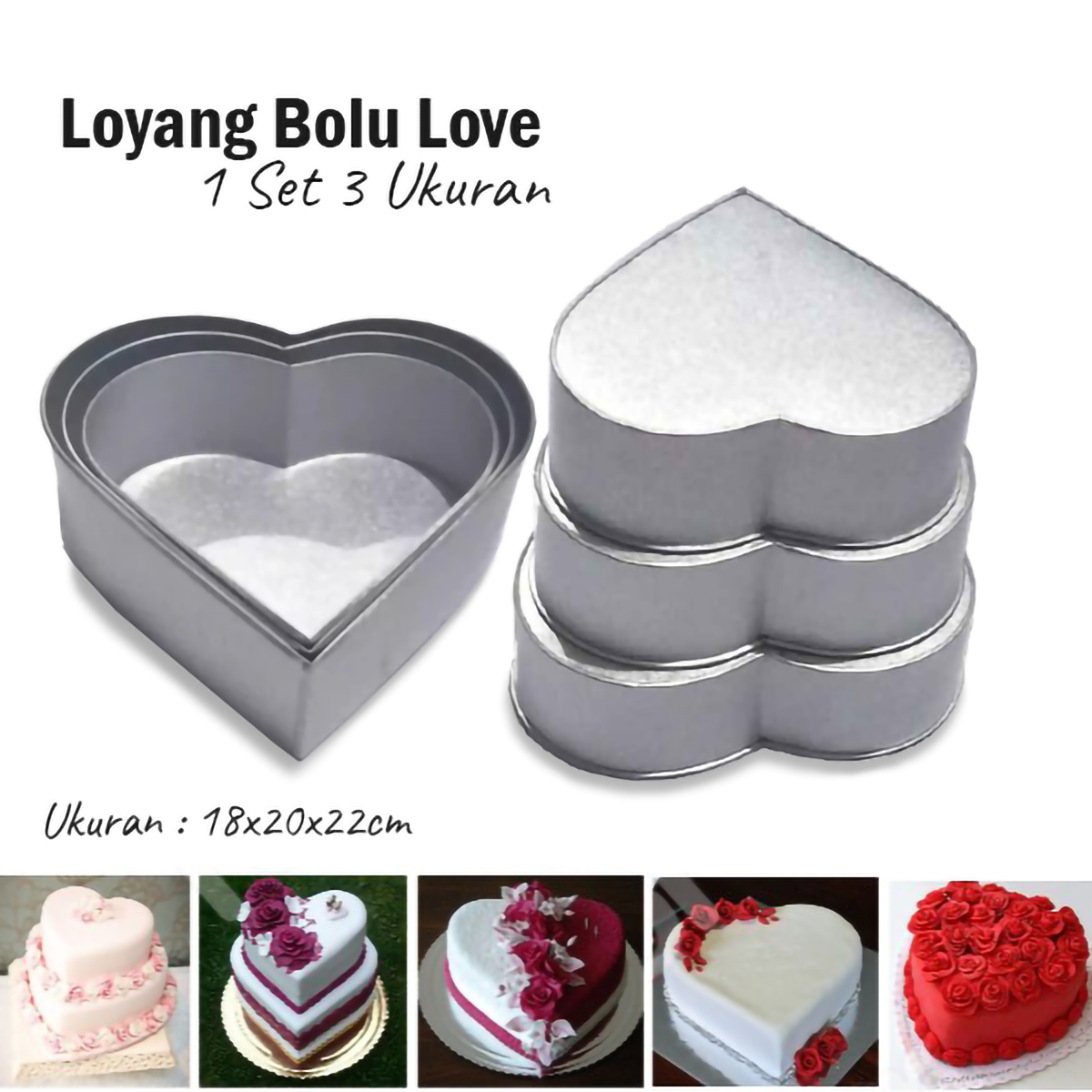 Set Loyang Kue Bentuk Hati 3 Susun Ukuran Berbeda Bahan Galvanis Anti Lengket - Mr Bot