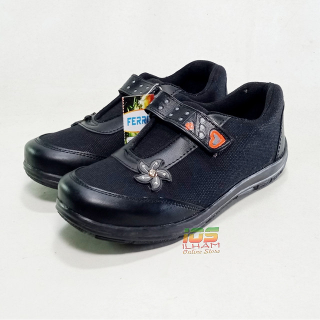 Sepatu Anak Perempuan Sneaker Ferro F.03 Sekolah Size 26-35 Hitam
