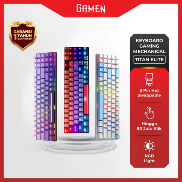 [LIVE EXCLUSIVE] GAMEN Titan Elite Keyboard Gaming Mechanical 78 Keys Ergonomic Design Original - Garansi 1 Tahun