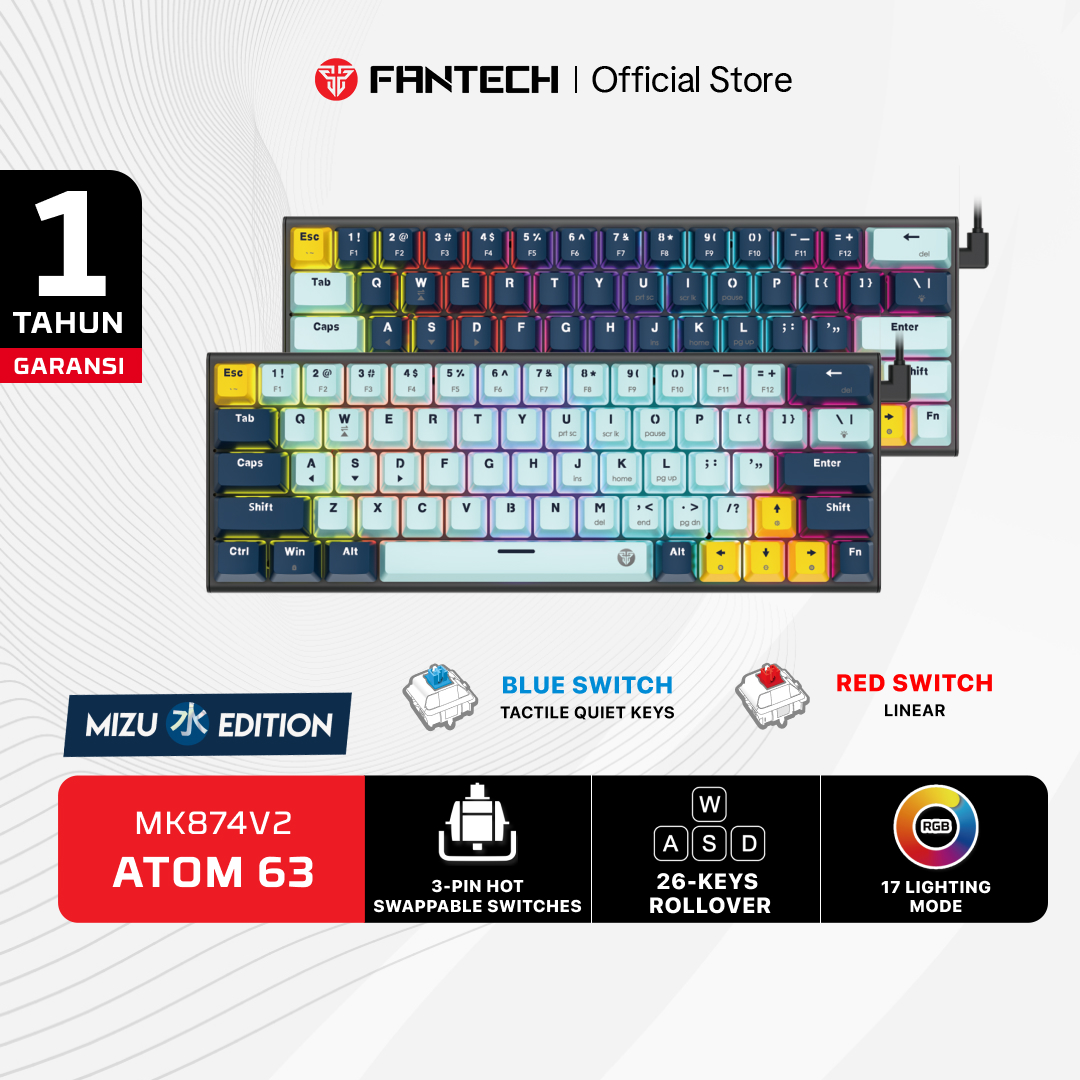Fantech ATOM MIZU SERIES Keyboard Mechanical Gaming ATOM 63 81 96 Hotswappable 3 Pin Computer