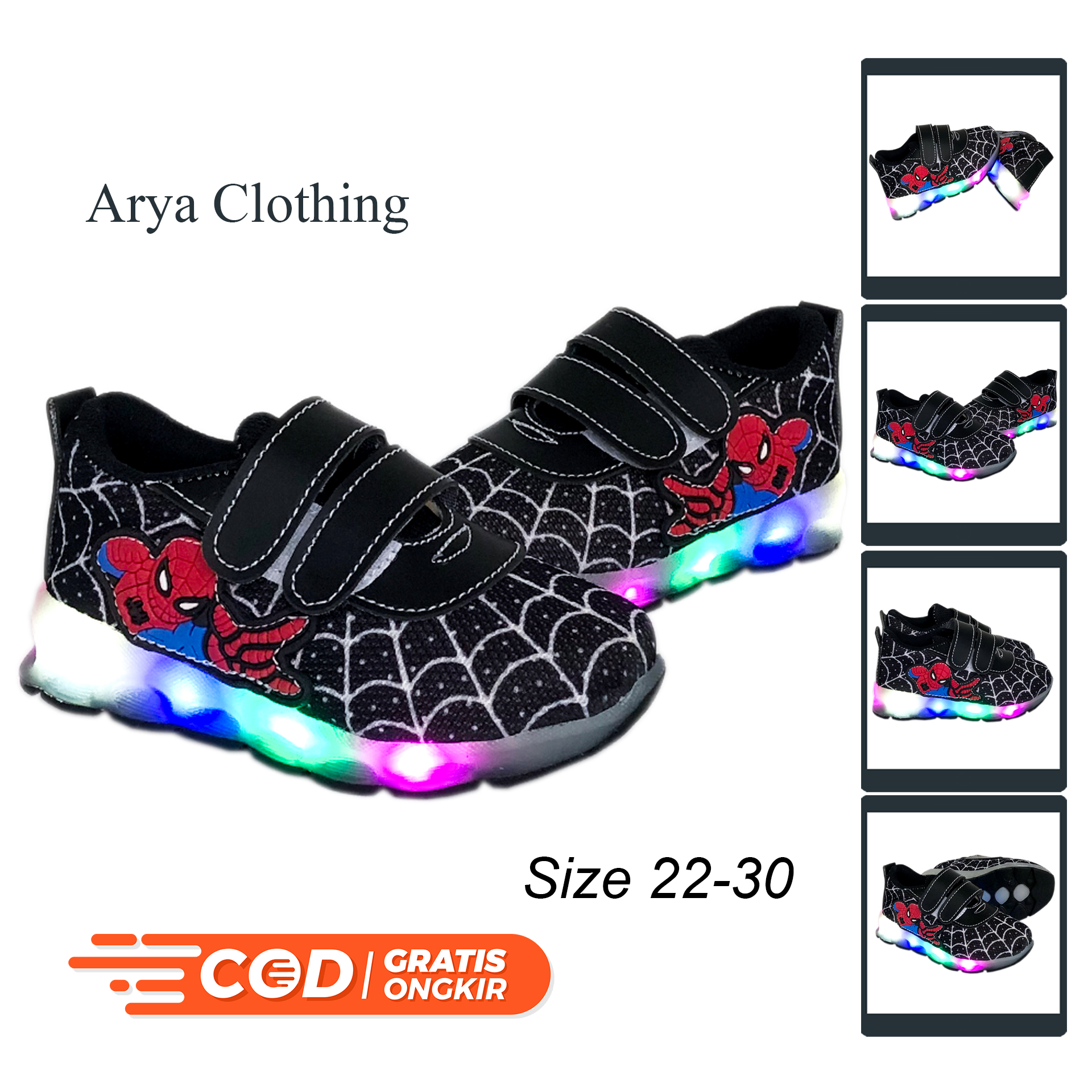 Sepatu sneaker SPIDERMAN Lampu LED anak usia 1 - 5 tahun { 22-30 } COD