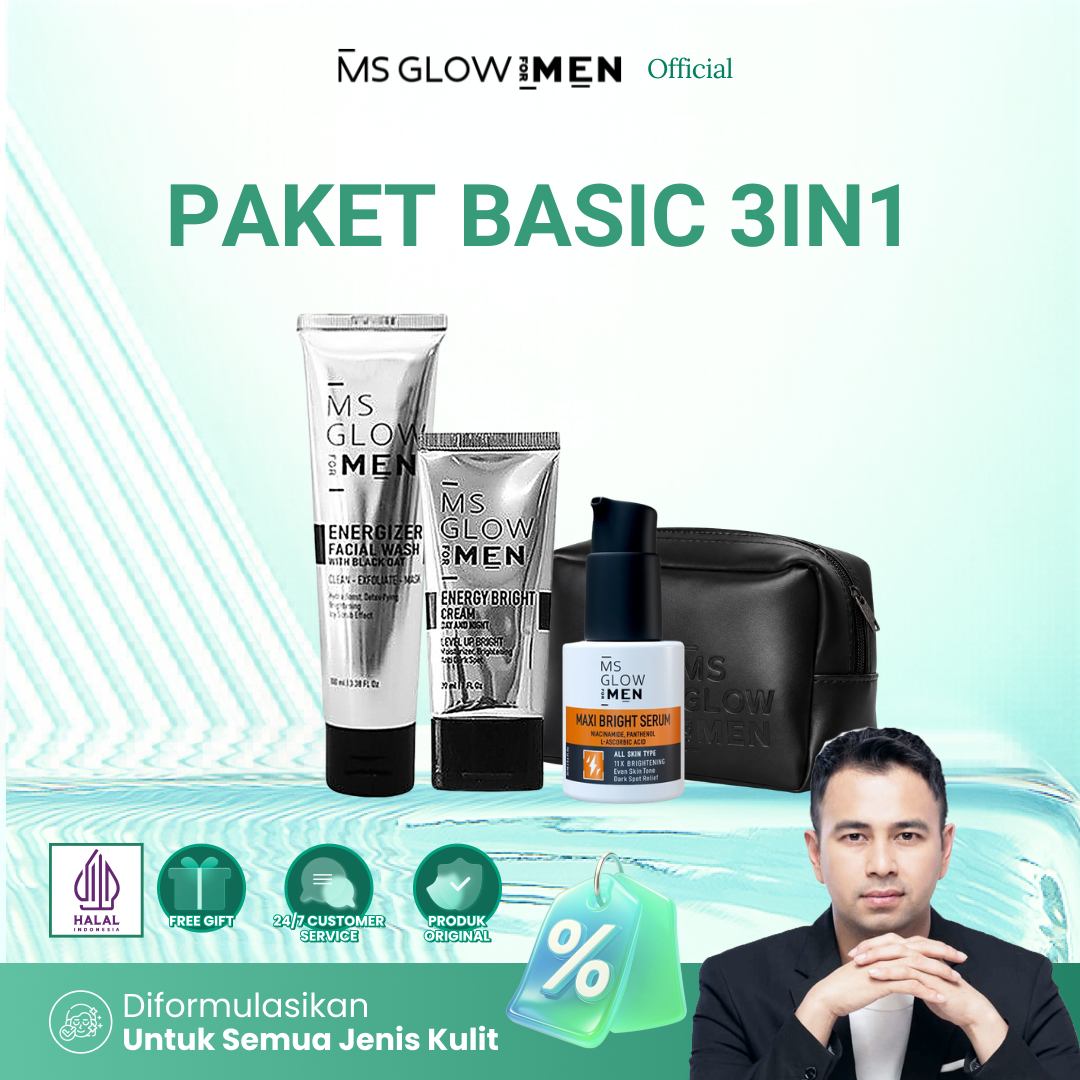 MS GLOW FOR MEN FACIAL WASH - ENERGY CREAM - SERUM - SUNSCTEEN - PAKET BASIC MS GLOW MEN