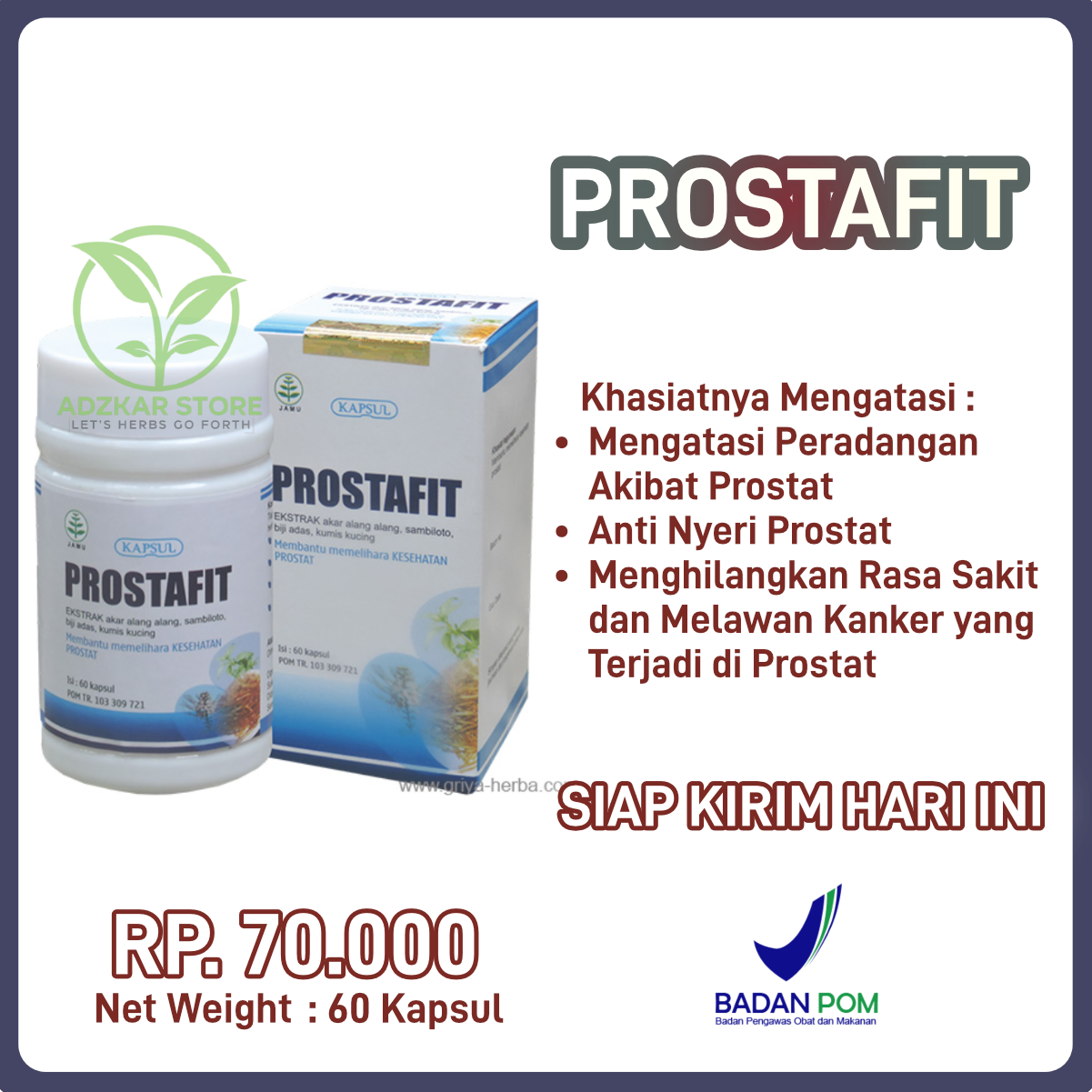 Obat Kanker Prostat Ampuh Herbal Tanpa Operasi Kapsul PROSTAFIT - Griya Herba 60 kps