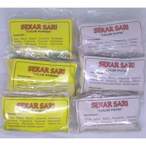 lulur herbal alami sekar sari putih dan kuning untuk kecantikan kulit tubuh ( 1 pack isi 10 pcs)
