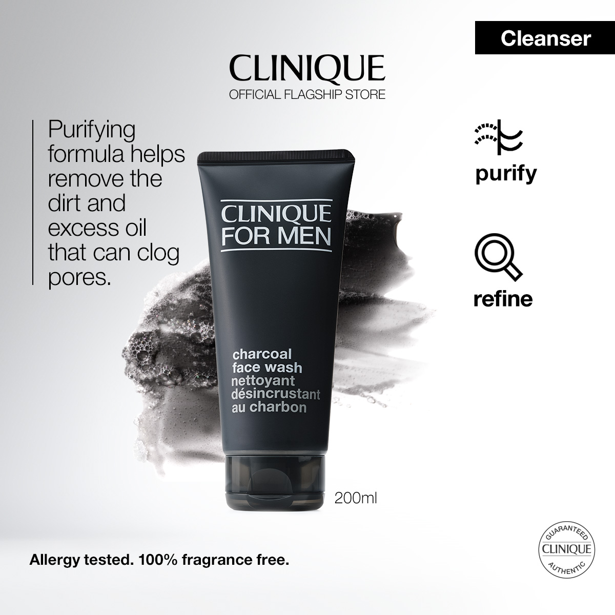 Clinique For Men Charcoal Face Wash 200ml - sabun muka - cleanser